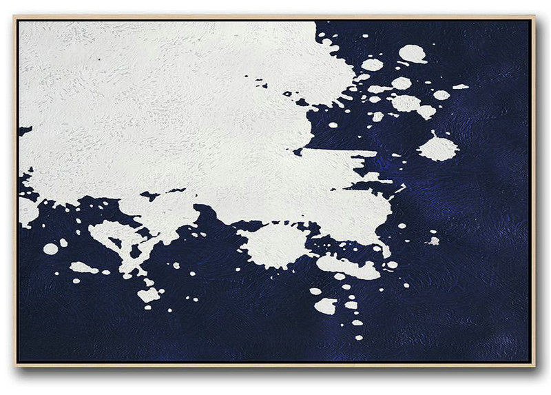Huge Abstract Canvas Art,Horizontal Abstract Painting Navy Blue Minimalist Painting On Canvas,Abstract Painting On Canvas
